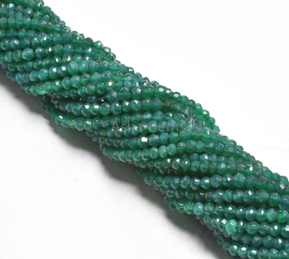 Beautiful Natural Green Onyx Faceted Rondelle Shape Gemstone Beads,13" Strand Green Onyx Beads, Fine Quality,Green Onyx Beads Jewelry Making