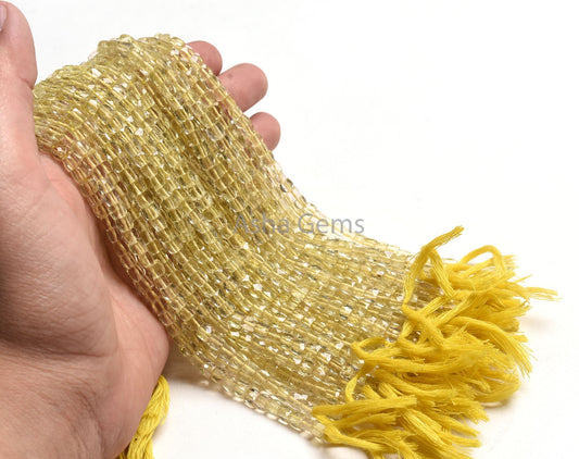 AAA Lemon Quartz Faceted 3D Cube Box Beads,9" Strand Natural Yellow Lemon Cube Gemstone Beads, Tiny Lemon Quartz Box Bead Jewelry Craft SALE