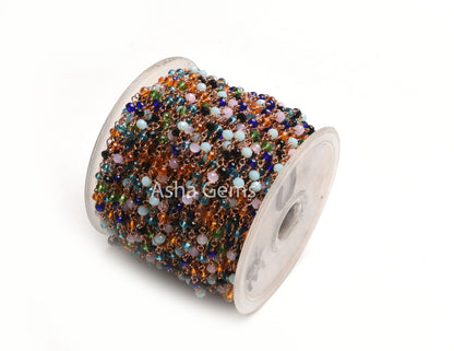 1-50 foot Multi Disco Hydro Faceted Rondelle Beads Rosary Chain,3mm Rose Gold Plated Wire Wrap Jewelry Necklace Making Chain Rosary Handmade