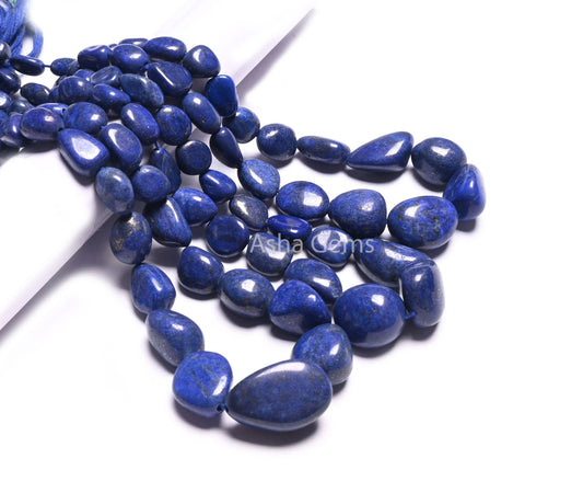 AAA Quality Lapis Smooth Nugget Gemstone Loose Beads,18"Blue Lapis Tumble handmade Graduation Size Beads, Lapis Lazuli Bead Necklace Jewelry