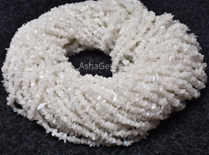 34" Strand Natural Rainbow Moonstone Uncut Chips Nugget Smooth Gemstone Beads, Blue Fire White Rainbow Raw Rough Beads, Moonstone Beads SALE