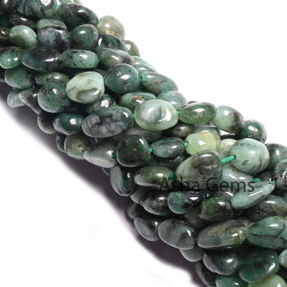 Beautiful Green Emerald Smooth Nugget Gemstone Loose Beads,Sakota Emerald Tumble Handmade Graduation Size Emerald Bead Necklace Jewelry SALE (AG 22301)