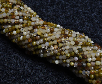 Beautiful Multi Yellow Green Opal Faceted Rondelle Gemstone Beads,3 mm Opal Micro Faceted Beads, Multi Opal Machine Cut Beads Jewelry Crafts