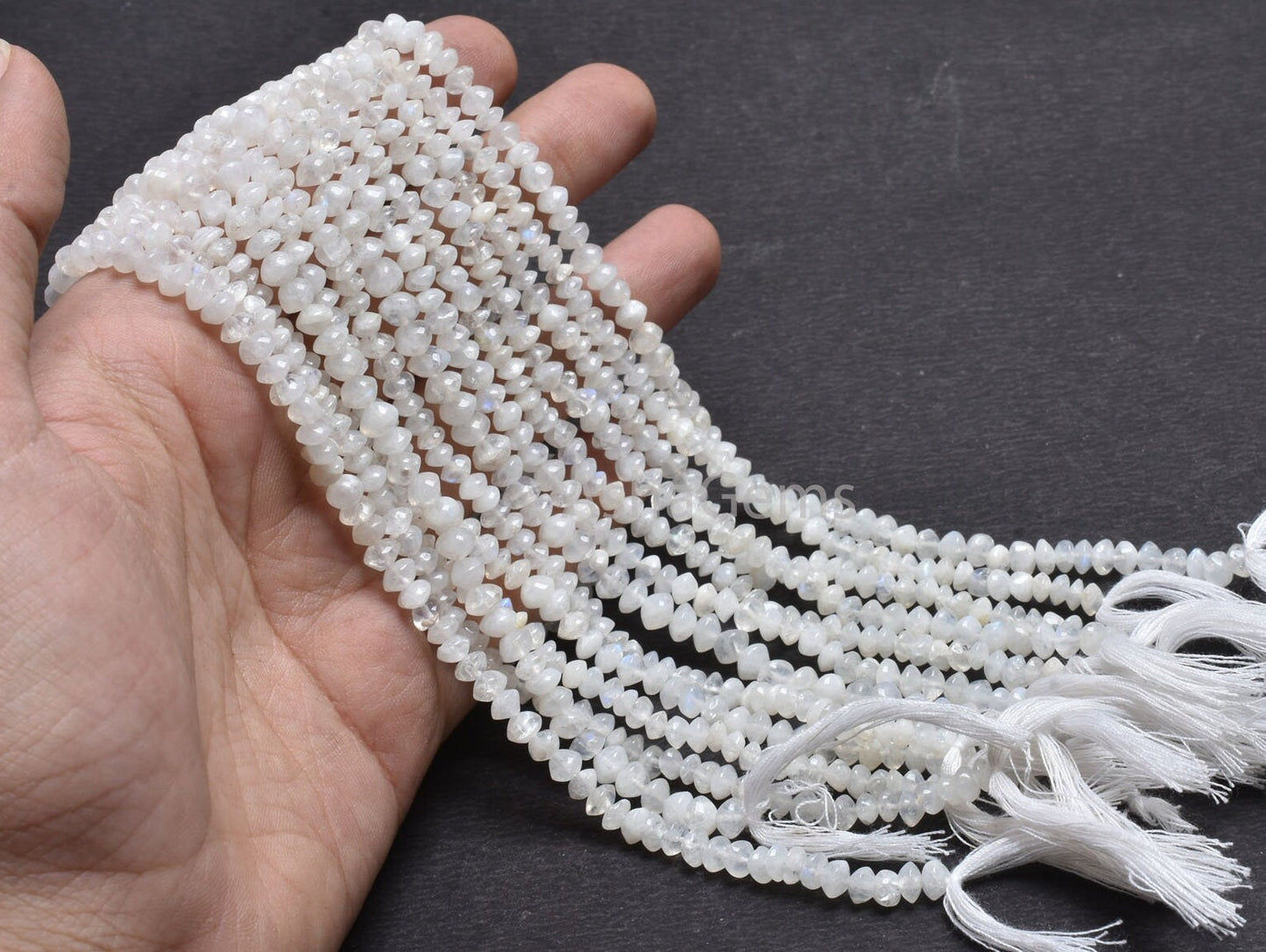 14"Strand Natural Flash Rainbow Moonstone Smooth Button Shape Gemstone Beads, White Rainbow Handmade Button Center Drill Beads Jewelry Craft