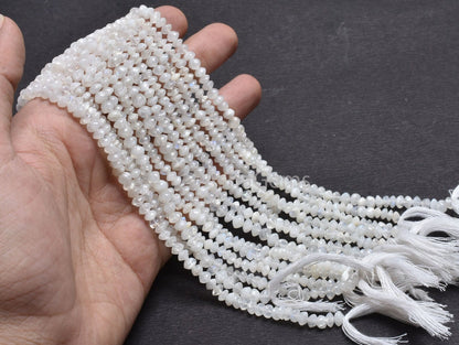 14"Strand Natural Flash Rainbow Moonstone Smooth Button Shape Gemstone Beads, White Rainbow Handmade Button Center Drill Beads Jewelry Craft