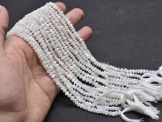 14"Strand Natural Flash Rainbow Moonstone Smooth Button Shape Gemstone Beads, White Rainbow Handmade Button Center Drill Beads Jewelry Craft
