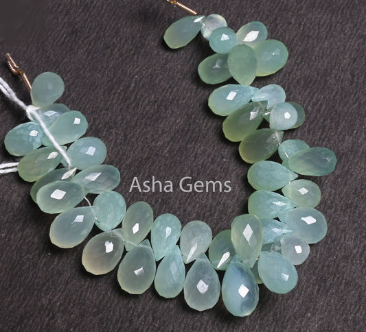 AAA Quality Sea Green Chalcedony Silver Coated Drops Gemstone Beads, Both Side Loop Chalcedony Faceted Teardrop Briolette Jewelry Craft SALE