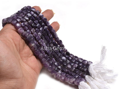 Purple Charoite Faceted 3D Cube Box Beads,8" Strand Natural Charoite Beads, Charoite Cube Box Gemstone Loose Beads Jewelry Handicraft SALE