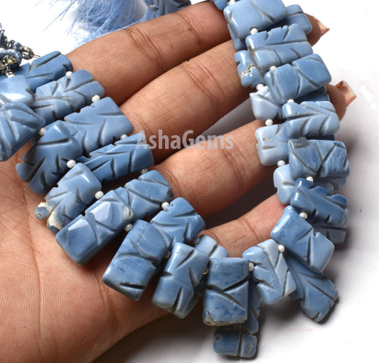 Beautiful Blue Oregon Opal Carved Rectangle Shape Beads,8"Strand Blue Opal Carve Beads, Opal Side Drill Carving Chiclet Bead Blue Opal Fancy