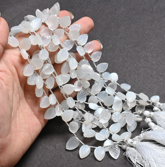 Natural White Moonstone fancy Leaves Carving Handmade Beads, AAA Quality Moonstone Carved Pear Briolette Teardrop Gemstone Bead Jewelry SALE