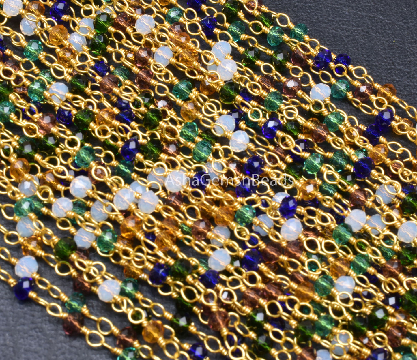 Beautiful Multi Disco Hydro faceted Rondelle Bead Rosary Chain, Mix Color Bead Gold Plated Wire Wrap Rosary Chain By Feet Jewelry Craft SALE