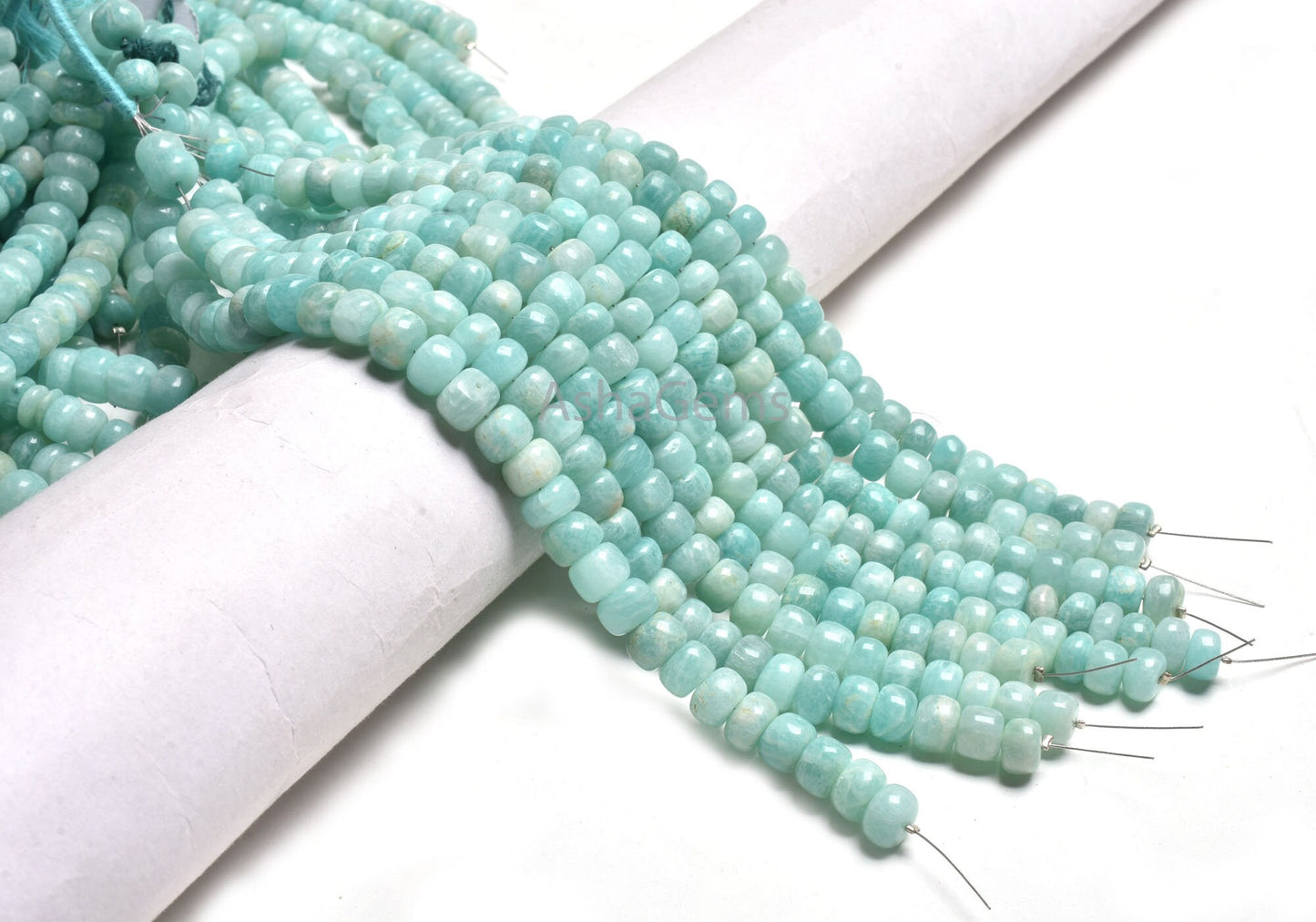 Beautiful Amazonite Smooth Rondelle Beads,7" Natural Blue Amazonite Handmade Roundelle Gemstone Loose Bead, Fine Amazonite Bead Jewelry SALE (AG 12140 )