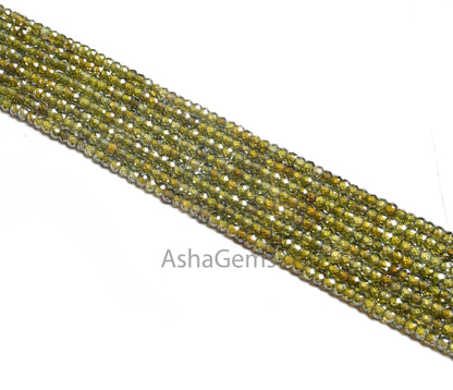 Beautiful Green Zircon Micro Faceted Beads,3.2 mm AAA Dark Olive Green Cubic Zirconia  Machine Cut Rondelle Zircon Beads Jewelry Crafts SALE