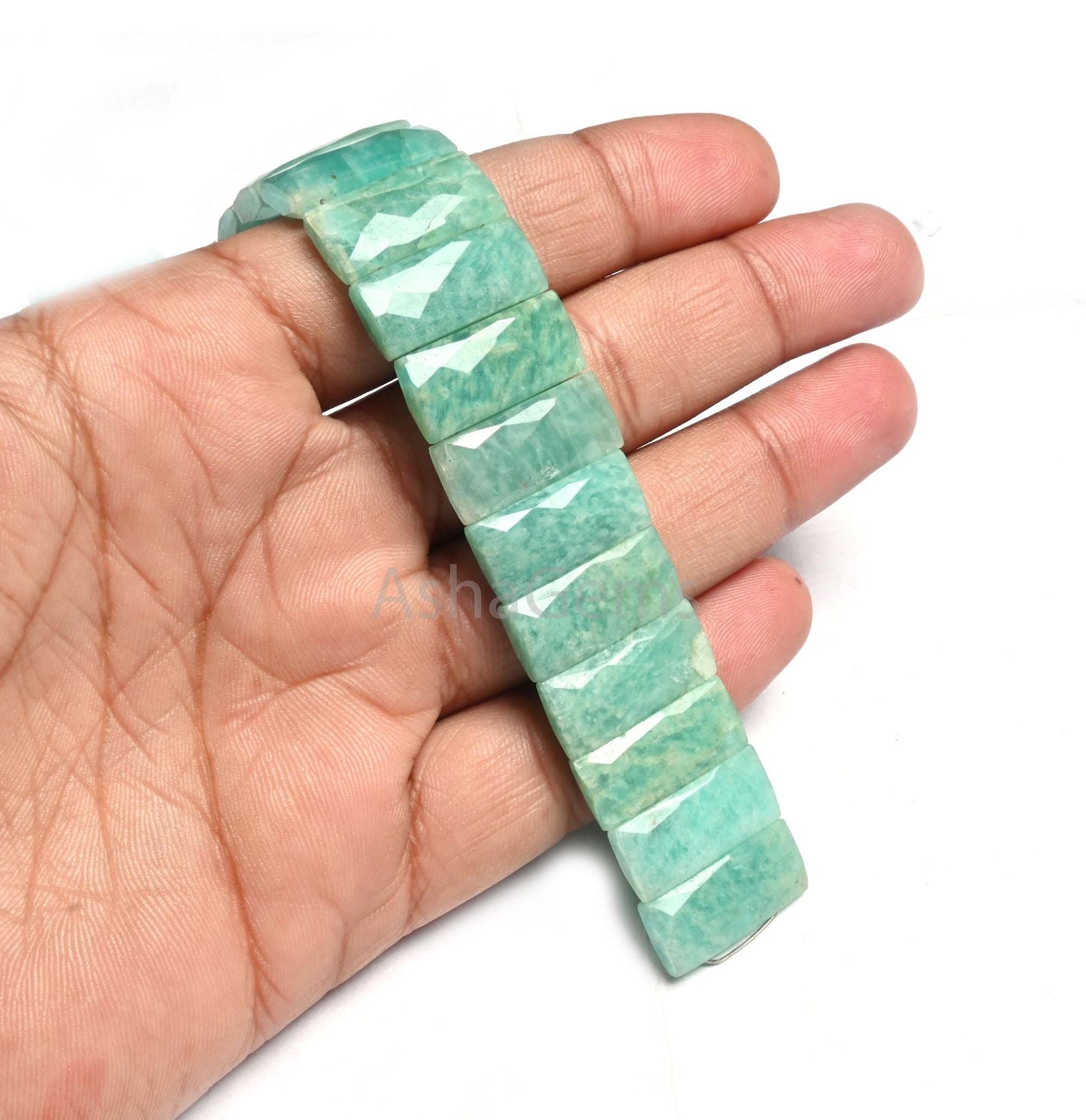 Blue Amazonite Faceted Rectangle Shape Beads, Fine Natural Peru Amazonite Fancy Chiclet Beads For Bracelet, Double Drill Bead Jewelry Making