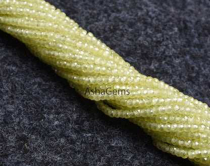 Beautiful Light Green Zircon Micro Faceted Gemstone Beads 3 mm, AAA Cubic Zircon Bead, Pistachios green Machine Cut Beads,13" Strand Jewelry