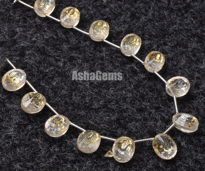 Crystal Quartz Gold Foil Doublet Oval Shape Beads Quartz Doublet Cut Stone Side Drill Beads,7 inch Gemstone Faceted Cabochons Oval Beads