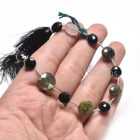 Multi Color Stone Fancy Briolette Gemstone Faceted Beads, Labradorite + Black Spinel Faceted Coin+ 1 Piece Rose Quartz Oval Beads Jewelry