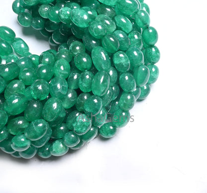 Beautiful Green Quartz Smooth Puff Oval Fancy Shape Beads,9/18" Strand Fine Quartz Plain Handmade Oval Quartz Gemstone Beads Jewelry Making