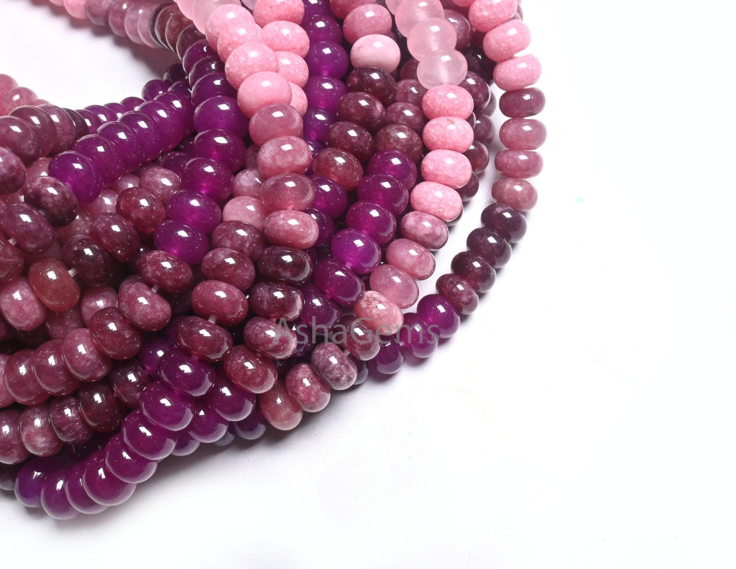 8 mm Multi Pink Jade Quartz Smooth Rondelle Gemstone Loose Beads,16" Shaded  Bubblegum Pink Quartz Polish Beads Jewelry Necklace Crafts SALE