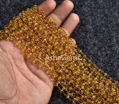AAA Lemon Quartz Hydro Faceted Beads Rosary Chain Silver Gold Black, Copper Plated Chain handmade Beaded Rondelle Rosary Chains Jewelry SALE