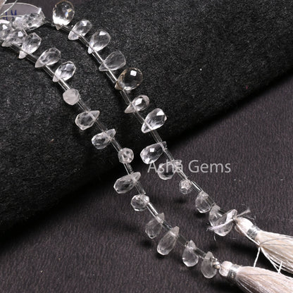 Crystal Quartz Indian Hand Cut Faceted Drop Shape Side Drill Beads, Natural White Crystal Teardrop Handmade Bead, Crystal Beads Jewelry SALE