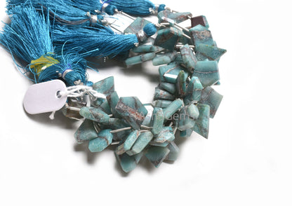 Chrysocolla Fancy Slice Shape Side Drill Gemstone Beads,11-16 mm Natural Blue Chrysocolla Flat Table Slice Faceted Bead Jewelry Making Craft