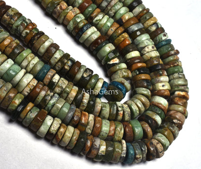 Natural Chrysocolla Smooth Gemstone beads,7,8 mm Multi Chrysocolla Heishi Tyre Beads, chrysocollla Plain Handmade Flat Wheel Beads Jewelry