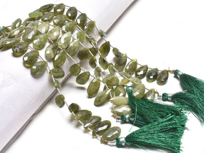 Natural Green Vessonite Fancy Long Pears Beads,9-18 mm Vessonite Faceted Teardrop Side Drill Gemstone Beads Vesuvianite Beads Jewelry Making