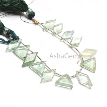 Green Fluorite Fancy Rhombus+ Trillion Shape Faceted Beads, Natural Fluorite Multi Shape Flat Fancy Side Drill Briolette Gemstone Beads SALE