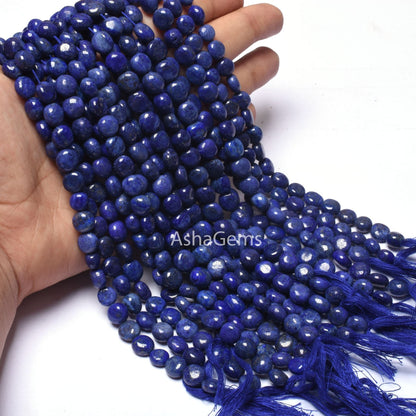 beautiful Lapis Smooth Coin Shape Beads,13" Strand Natural Blue Lapis lazuli Plain Puff Coin Handmade Gemstone Beads  Lapis Bead For Jewelry