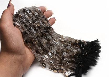 Beautiful Smoky Quartz Smooth Rectangle Handmade Beads,12.5" Strand Natural smoky Plain Uneven Rectangle Straight Drill Beads Jewelry Crafts