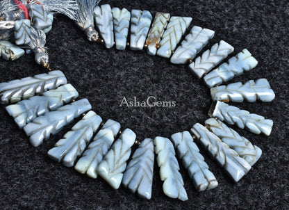Beautiful Blue Opal Carving Fancy Long Stick Shape Beads,8" Strand Blue Oregon opal carved Rectangle beads, Blue Opal carve handmade Beads