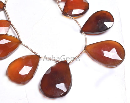 Beautiful Honey Brown Chalcedony Faceted Pear Beads, Fine Shaded Brown Chalcedony Teardrop Briolette Side Drill Gemstone Beads Jewelry SALE ((AG 18665))