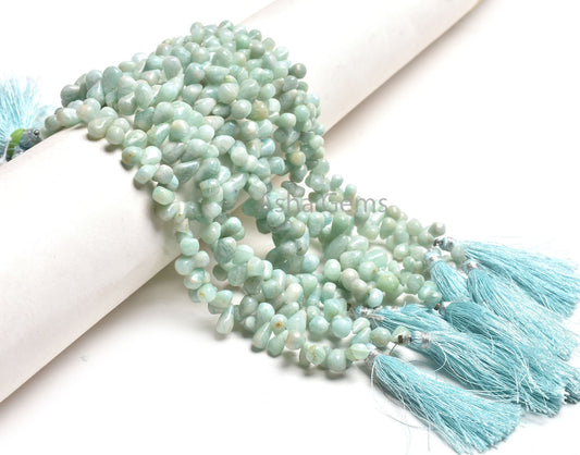 Blue Amazonite Smooth Drops Shape Gemstone Beads,8" Strand Natural Amazonite Side Drill Teardrop Handmade Bead, Amazonite Beads Jewelry Sale