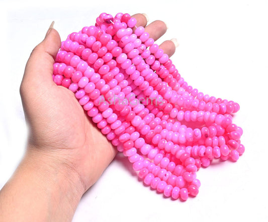 9mm Beautiful Queen Pink Opal Smooth Rondelle Beads,8/16" Strand AAA Hot Pink Opal Shaded Handmade Gemstone Opal Beads Necklace Jewelry SALE