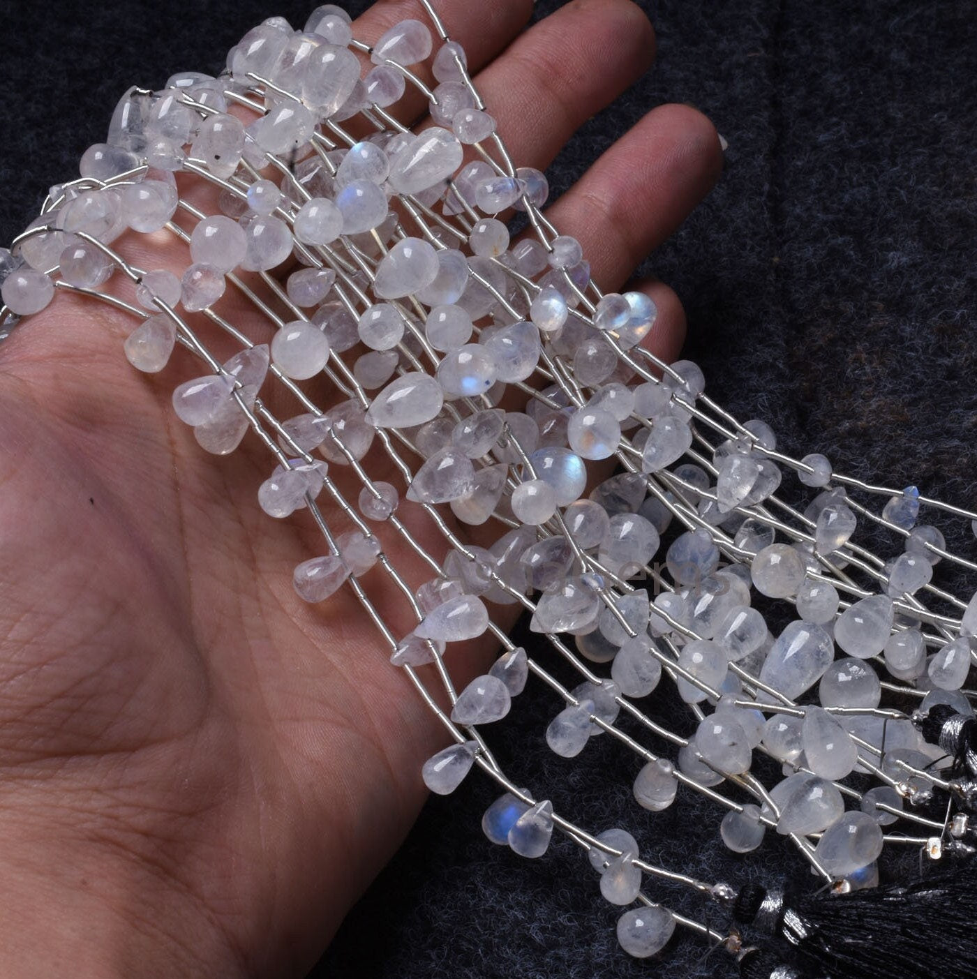 9" Strand beautiful Rainbow Moonstone Drops Shape beads, Fine white rainbow Smooth side drill Teardrop Gemstone Bead For Jewelry making SALE