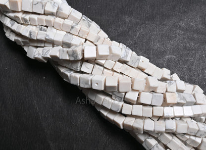 Fine White Howlite Smooth 3D Cube Box Shape Beads, Beautiful Howlite Plain Handmade Cube Gemstone Center Drill Howlite Beads Jewelry Crafts