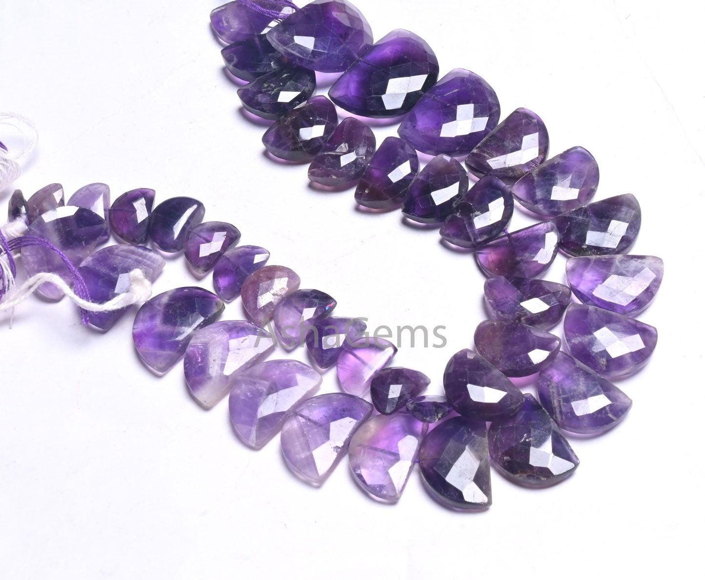African Amethyst Faceted D Shape Fancy Gemstone Beads,9" Natural Purple Amethyst Half Moon Briolette Checker Cut amethyst Beads Jewelry SALE (AG 18686)