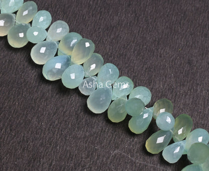 AAA Quality Sea Green Chalcedony Silver Coated Drops Gemstone Beads, Both Side Loop Chalcedony Faceted Teardrop Briolette Jewelry Craft SALE