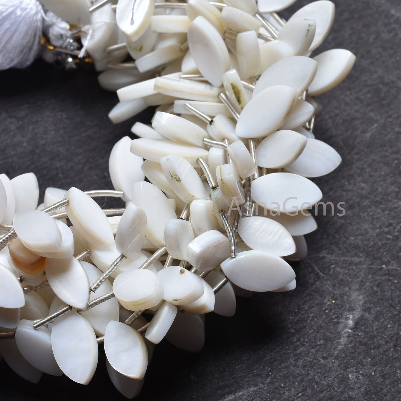 Beautiful White Mother Of Pearl Fancy Marquise Shape Beads, Natural MOP Flat Marquise Side Drill Gemstone Beads Mother Of Pearl Bead Jewelry