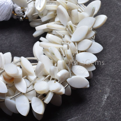 Beautiful White Mother Of Pearl Fancy Marquise Shape Beads, Natural MOP Flat Marquise Side Drill Gemstone Beads Mother Of Pearl Bead Jewelry
