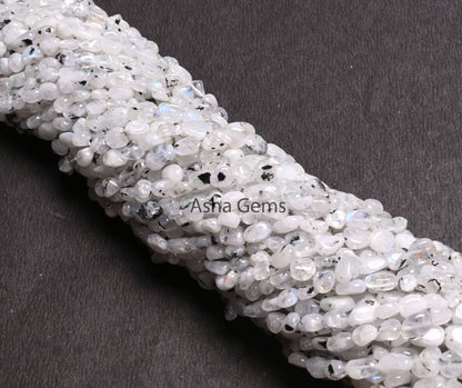 Moss Rainbow Moonstone Tiny Nugget Gemstone Loose Beads, Beautiful Rainbow Smooth Pebble Beads, Black Dot Rainbow Nugget Beads Jewelry Craft
