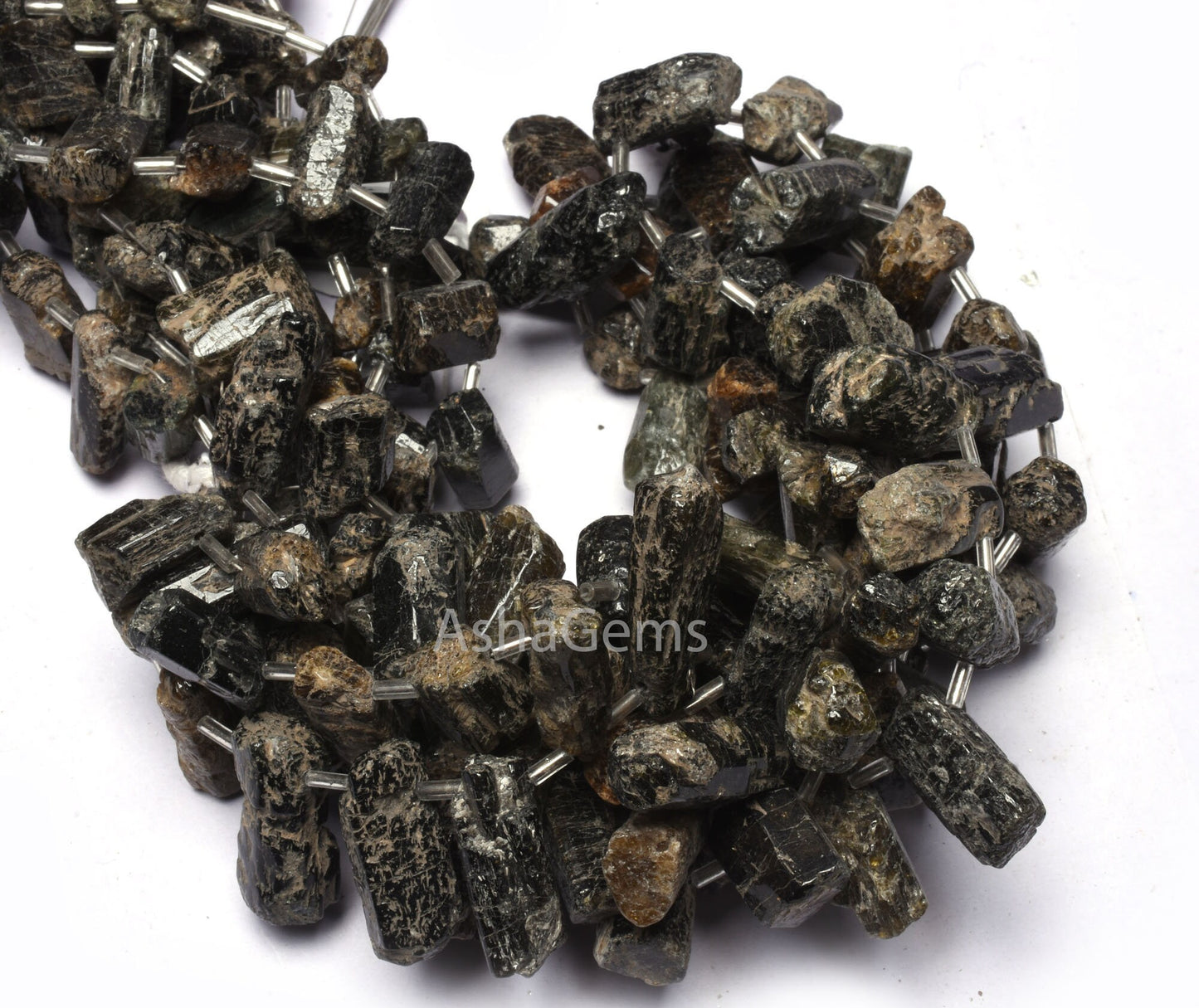 15"Strand Beautiful Tourmaline Rough Gemstone Beads, Natural Black Tourmaline Long Rough Side Drill Bead Tourmaline Raw Beads Jewelry Craft
