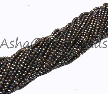 AAA Natural Black Spinal Copper Mystic Coated Micro Cut Beads,2.5mm Spinel Machine Cut Faceted Rondelle Beads, Spinel Tiny Bead Jewelry SALE