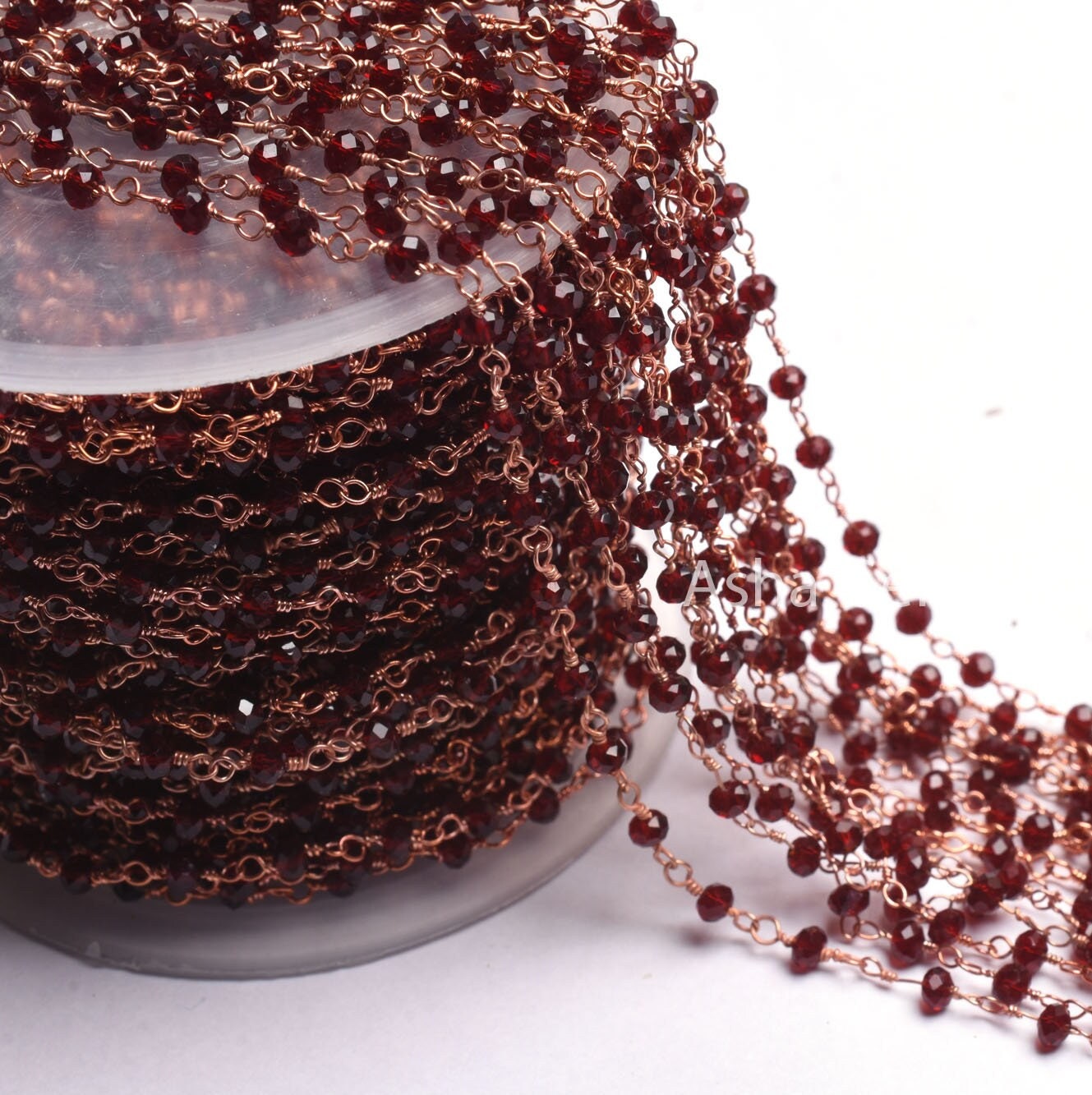 Beautiful Red Garnet Hydro Beads Faceted Rondelle Rosary Chain 1,10,50 Feet Rose Gold Plated Beaded Handmade Chain Jewelry Making Handicraft