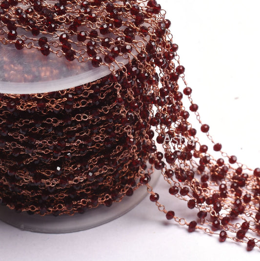 Beautiful Red Garnet Hydro Beads Faceted Rondelle Rosary Chain 1,10,50 Feet Rose Gold Plated Beaded Handmade Chain Jewelry Making Handicraft