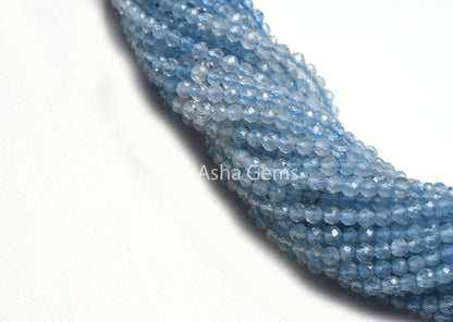 2.5 mm AAA Aquamarine Machine Cut Faceted Gemstone Beads, Natural Shaded Blue Aquamarine Micro Cut Rondelle Beads, Tiny Aquamarine Bead SALE