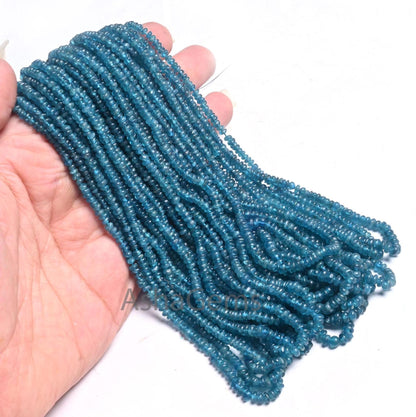 Beautiful Neon Blue Apatite Smooth Handmade Rondelle Gemstone Loose Beads,16" Neon Apatite Bead, Blue Apatite Bead Jewelry making Craft SALE