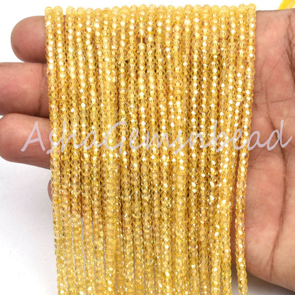 Beautiful Yellow Zircon Micro Cut Beads,3 mm Cubic Zirconia Rondelle Faceted Gemstone Beads,12.5" AAA Quality Zircon Bead Jewelry Craft SALE