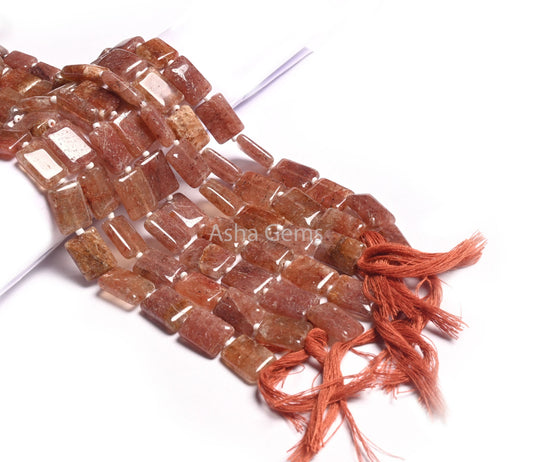 9" Strand Red Strawberry Quartz Smooth Rectangle Shape Gemstone Loose Beads, Strawberry Quartz Handmade Chicklet Straight Drill Bead Jewelry